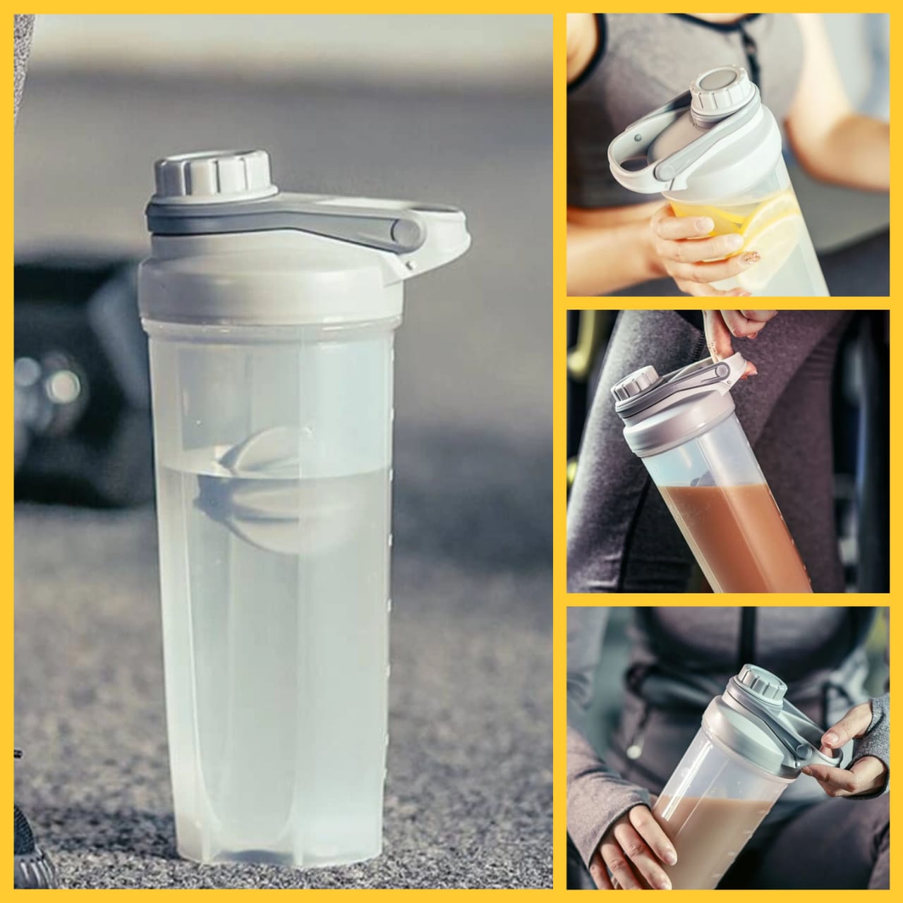 1pc Strap Style Color Random Plastic Water Bottle,Minimalist Clear Square  Portable Sport Water Bottle,For Camping Outdoor,Household