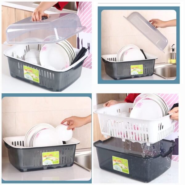 Dish Drainer Rack With Lid (Random Colour)