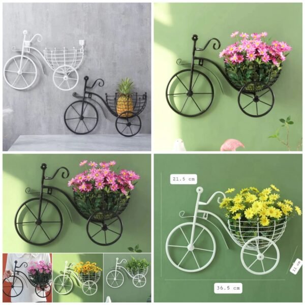 Bicycle Design Wall Basket (Black & White) - Without Flowers