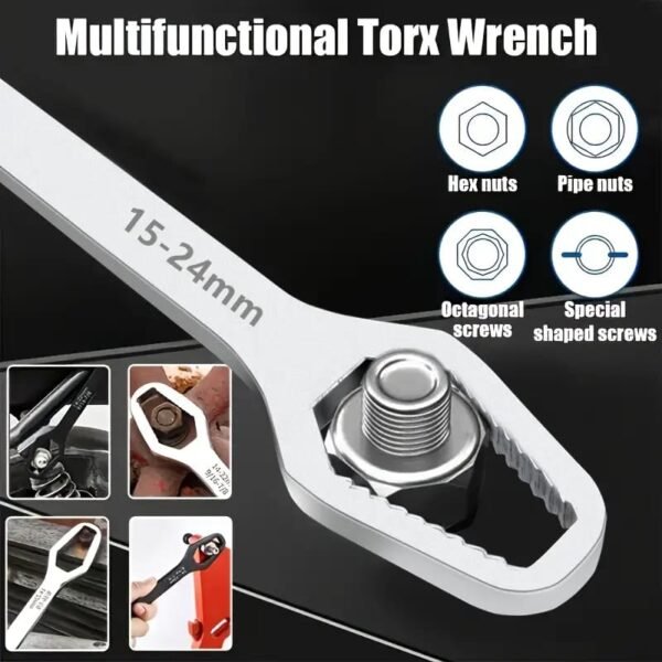 1Pc Double Ended Wrench, Self -Tightening  Screw Nuts Repair Wrench, Double-Headed Ratchet Spanner, Adjustable Torx Spanner