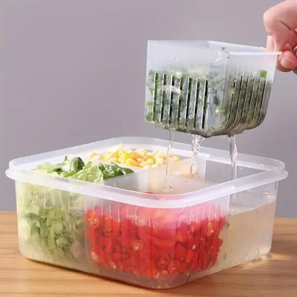 4-Compartment Food Storage Container with Drainage and Flip Top Lid, Hand Wash Plastic Multipurpose Organizer, - Image 3