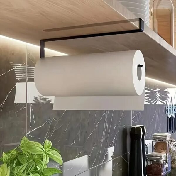 1pc Metal Cabinet Storage Hook for Towels and Tissues, No-Drill Wall Mount, Multi-Use Kitchen & Bathroom Organizer,