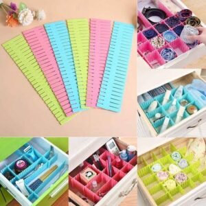 4 pcs Set  DIY Plastic Grid Drawer Dividers Adjustable Sock Underwear Dresser Organizers for Stationary Storage