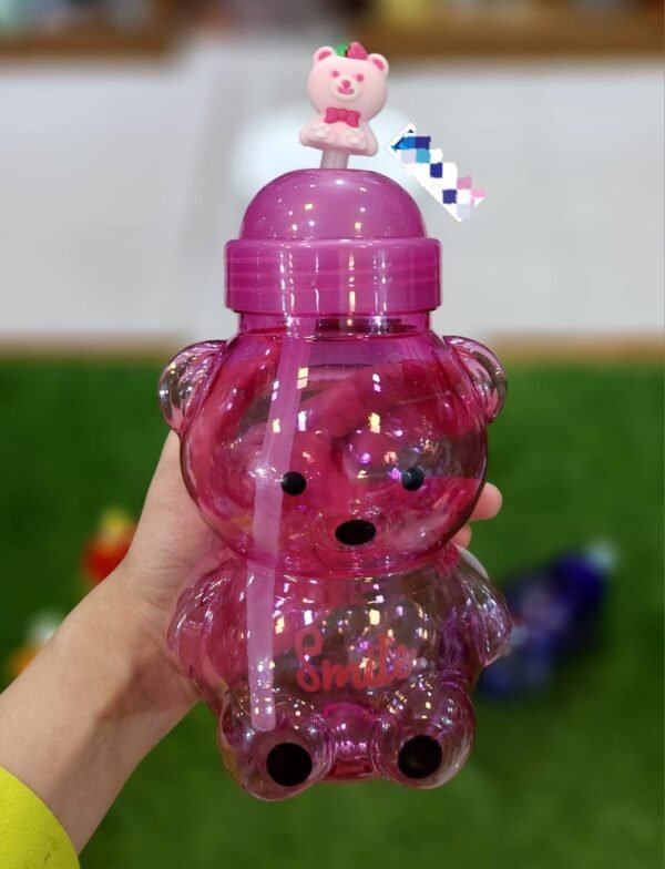 Plastic Fama & Uzzi. Kid's Bear Water Bottle with Straw   Rs : 180/-  Each💫🌟 Random Colours 💫💫 - Image 2