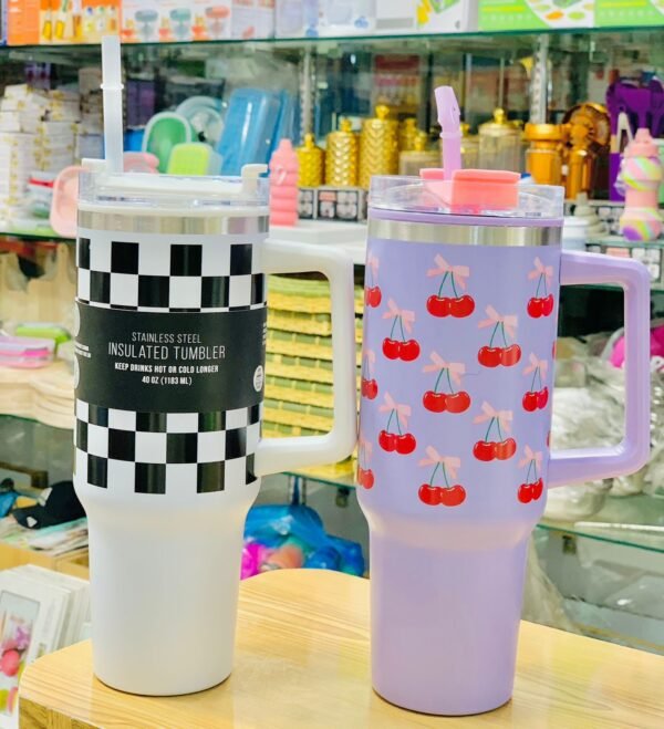 Tumbler With Handle Lid Straw Plastic Material  Thermos Cup Travel Car Coffee Mug