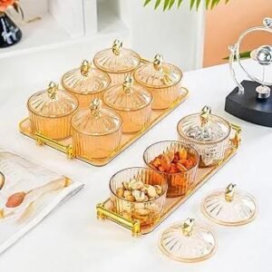 1 Trag & 3 Acrylic Bowl Fruit Snack Serving Plate Nut and Candy Serving Tray for Holiday Fruit 3 Grid|Home & Garden | Kitchen Storage & Organization | 1 Set Dry Fruit Tray