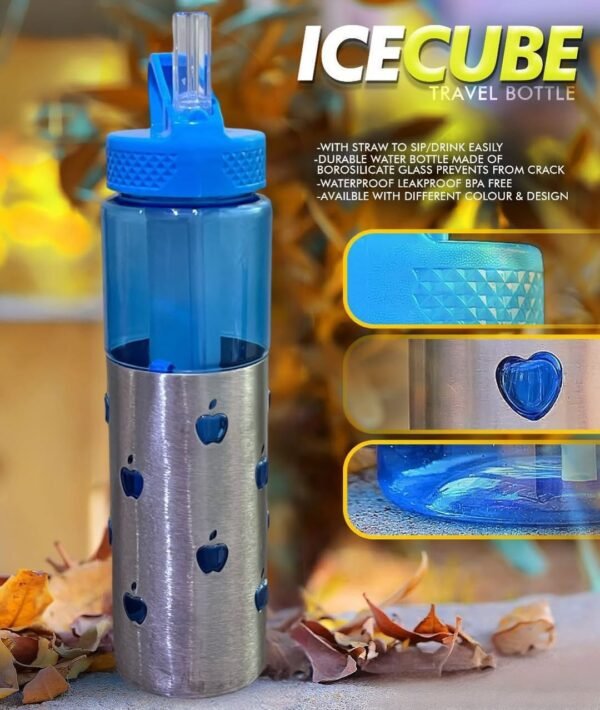 Stainless Steel Base Direct Sip Water Bottle with Travelling Ice Cube