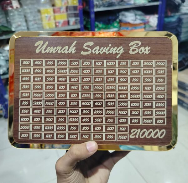Umrah Saving Box – Wooden Umrah Saving Box – 280 Days Savings Plan – Islamic Halal Money Jar for Hajj & Umrah – Daily Pilgrimage Savings Tracker – Gift for Muslims Money Saving Box🎁