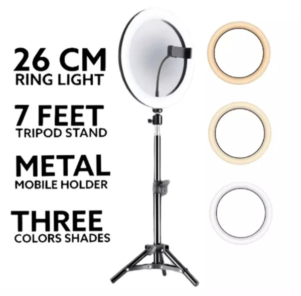 26cm Selfie LED Ring Light with 7ft Tripod Stand - Image 2
