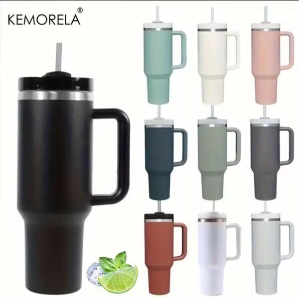 Tumbler With Handle Lid Straw Plastic Material  Thermos Cup Travel Car Coffee Mug - Image 3