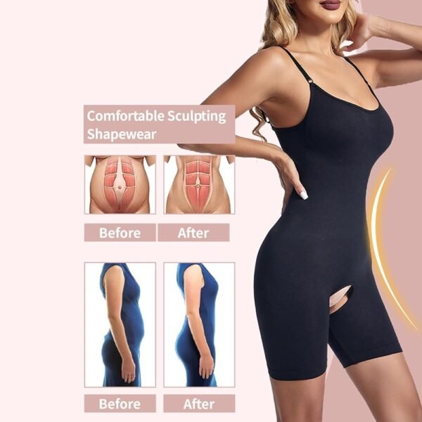 Women's Bodysuit with Spaghetti Straps and Open Crotch Tummy Control Shapewear Full Body Shaper Butt Lifter Thigh Slimmer Shorts (Random Colours)1050 - Image 4