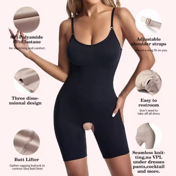 Women's Bodysuit with Spaghetti Straps and Open Crotch Tummy Control Shapewear Full Body Shaper Butt Lifter Thigh Slimmer Shorts (Random Colours)1050 - Image 6