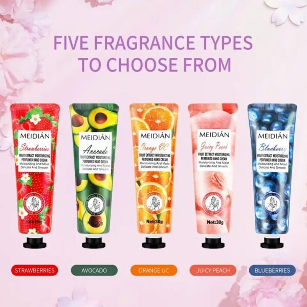 Meidian Fruit Extract Moisturizing Perfumed Hand Cream Set (Pack of 5) - Image 2