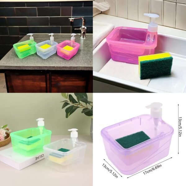 Soap Dispenser and Scrubber Holder Manual Liquid Pump Bottle for Kitchen