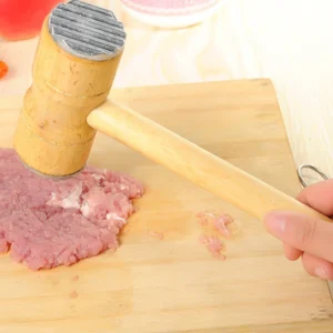 Bamboo Wooden Stainless Steel Meat Tenderizer With Teeth End