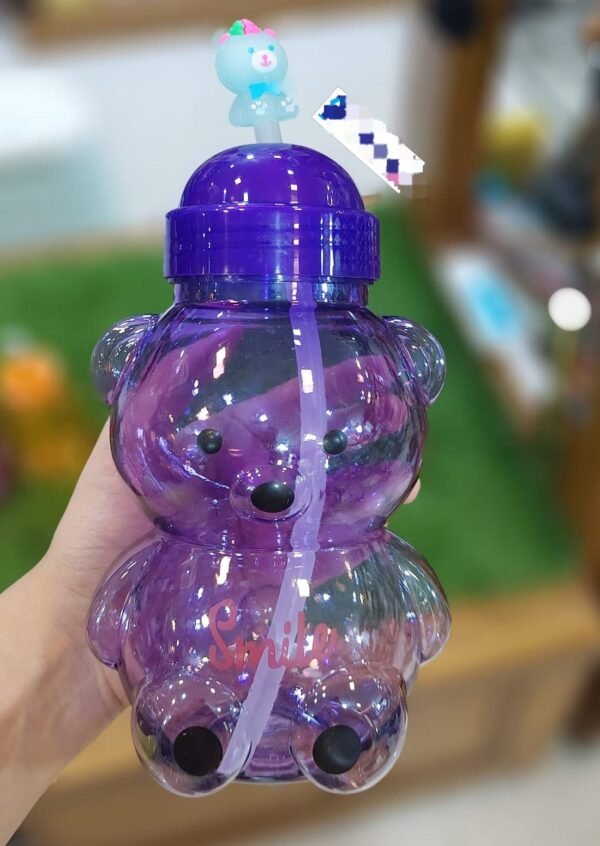 Plastic Fama & Uzzi. Kid's Bear Water Bottle with Straw   Rs : 180/-  Each💫🌟 Random Colours 💫💫 - Image 3