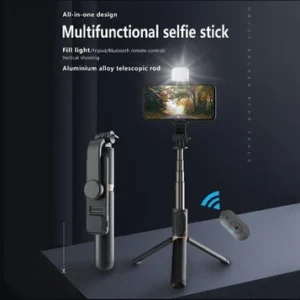 Selfies & Video Recording, 360 Degree Rotation Selfie Stick Tripod with Fill Light & Wireless Remote p