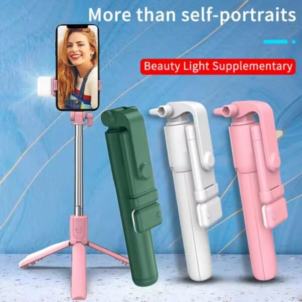 R1S Bluetooth Selfie Stick Tripod with Remote Control | 360° Foldable Selfie Rod for Phone & Action Camera with LED Light ✨  Rs 850/- 💫🌟 (With Box)