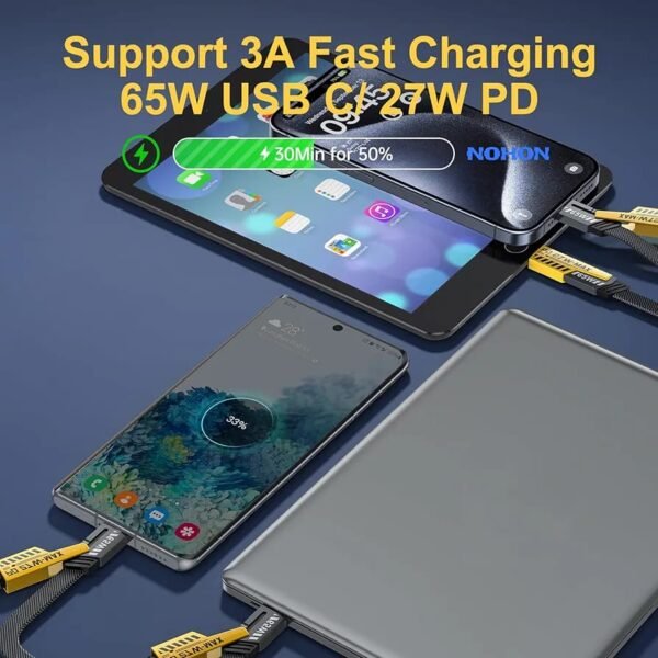 Strong 4 In 1 Convertible USB Fast Charging Cable 1M, 27W, Nylon Braided, USB C Charger Cable, Multiple Charge Cable For IPhone  MacBook Pro/Airpods/Android Phone 🤩   - Each💫☑ - Image 2