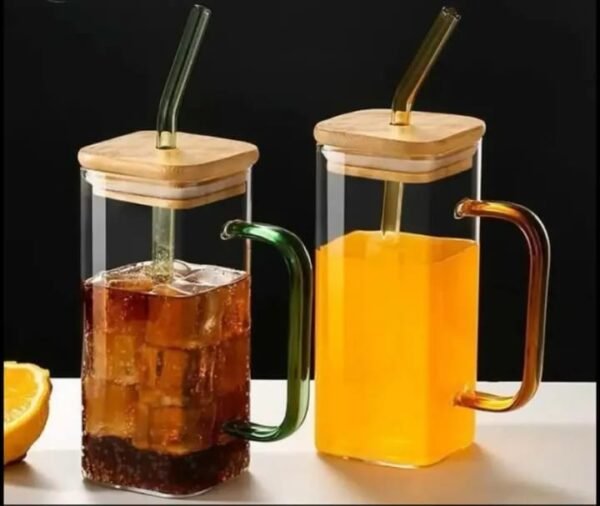 Square Glass Mug With Straw