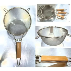 STAINLESS STEEL STIFF WIRE DEEP STRAINER WOOD 3 pcs set