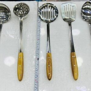 STAINLESS STEEL KITCHEN COOKING UTENSILS WITH WOODEN HANDLE 5- PCS SET  