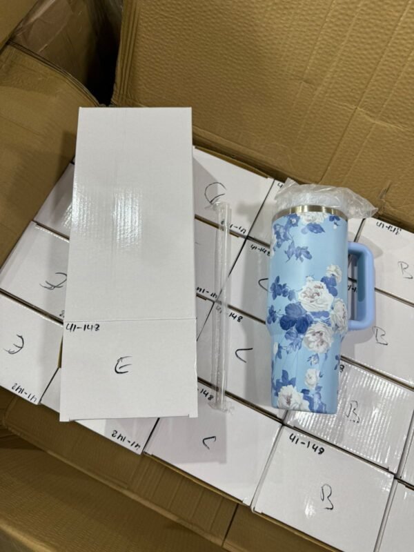 Cute Floral Tumbler with Straw - Image 3
