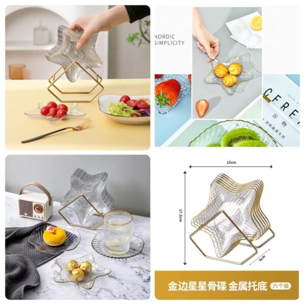 Acrylic 8pcs Star Shape Plate  Set With Metal Stand