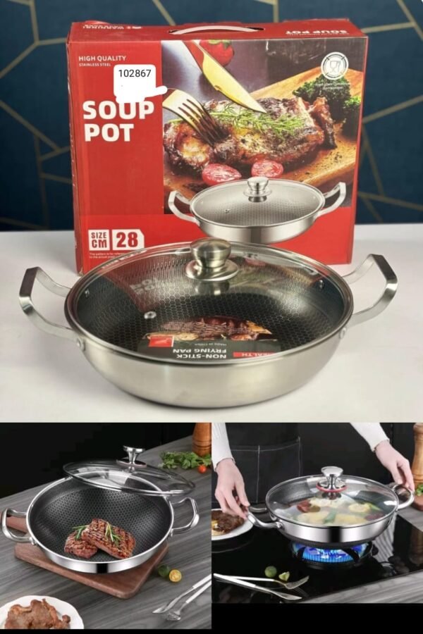 304 Stainless Steel Frying Pan Food Grade Non Stick kitchen Pan Honeycomb Pot  Gas Stove General Wok@28cm  SAL