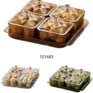 4  Grids Divided Snack Serving Bowl With Lid And Tray Dried Fruit Plate
