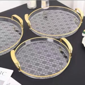 Light Luxury round Plastic Serving Tray with Handles fffffgggg