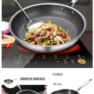 Frying Pan Non-coated Stainless Steel NonStick Pan Multi-functional Thickened Honeycomb Pot Gas Induction Cooker. 24cm