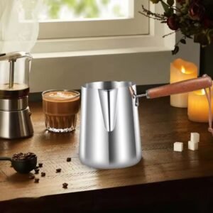 Turkish Warmer Coffee Pot 1000mlb with Wooden Handle Teapot Coffee Heating Melting Milk Pot for Household Bar Kitchen Restaurant Cafe