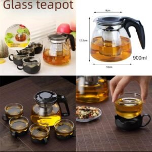 Heat resistant glass tea pot 900ml high temperature kettle stainless steel filter liner 4pcs cup and kettle set@ sak