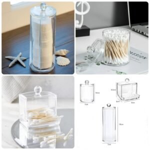 Acrylic Cotton Bud holder 3pcs Set box packing