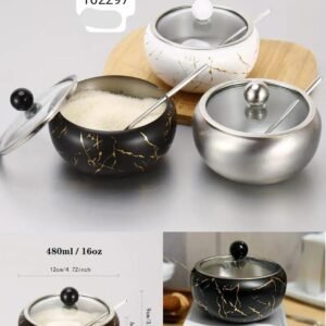 Sugar pot steel material glass lid @ sal