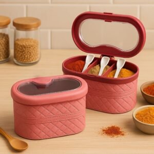 - New Cloth Shape 3 Portion Spice Jar with Spoons (Mix/Random colour)  each qad