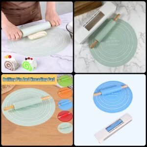 Silicone Dough Mat Rolling Pin Set - (Random Colours) Box Packing