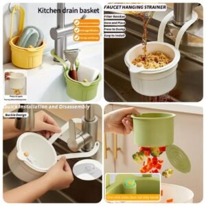 2IN1 Sink Drain Basket Faucet Hanging Filter Bag Adjustable Automatic Dumping Basket Sink Sponge Rack Kitchen Waste Collector @Rs160(Made in China)🇨🇳 🇨🇳🇨🇳