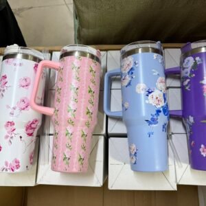 Stainless Steel Flower Design Tumbler With Lid, Vacuum Insulated Car Mug, Thermal Iced Bottle sal