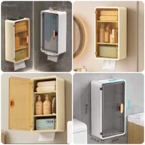 Wall Mounted Punch Free Cabinet Organizer With Tissue Box
