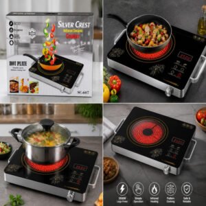 Silver Crest Infrared Ceramic Cooker Touch Control Timer Adjustable Temperature | Rapid Heating Ceramic + Stainless Steel Body | Portable Electric Infrared Stove   qad