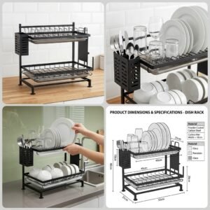 2-Tier Stainless Steel Dish Rack    (Premium Quality