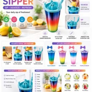 2-in-1 stylish sipper with built-in lemon squeezer for fresh juice anytime, anywhere. rs 220