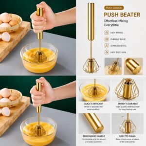 Effortless mixing with a sleek golden push beater for quick, smooth, and easy khu whisking.