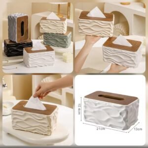 Elegant Wave Pattern  Tissues Boxs With Wooden Lid premium quality